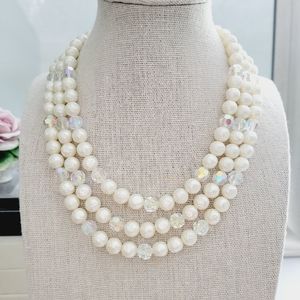 VINTAGE triple strand aurora borealis beads necklace